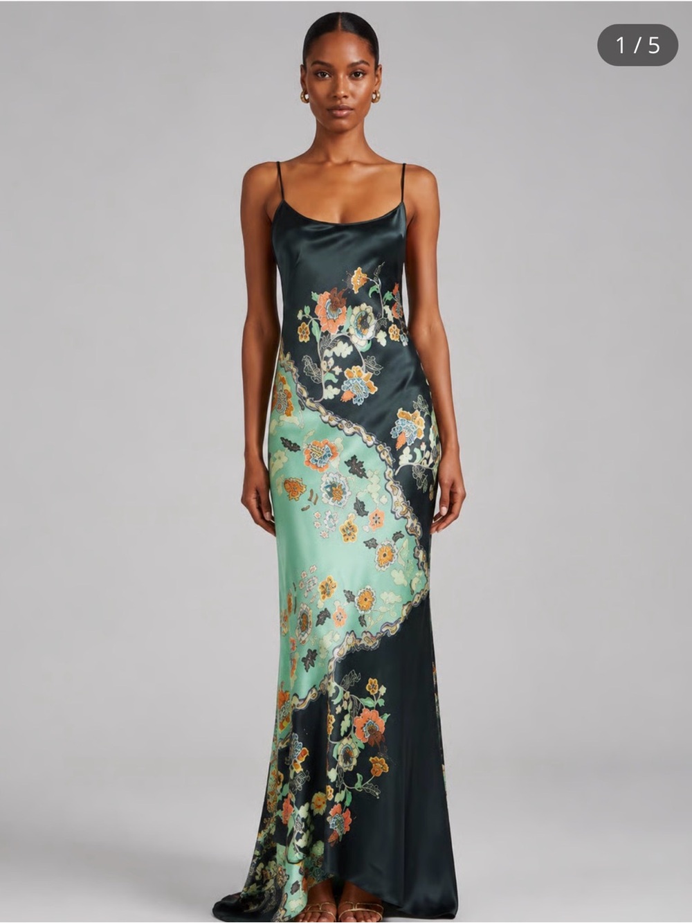 NWT Palmerae Strapless-Inspired Silk Slip Dress in Dark Green & Mint Floral